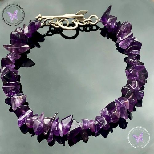 Amethyst Chip Bracelet with Silver Heart Toggle Clasp